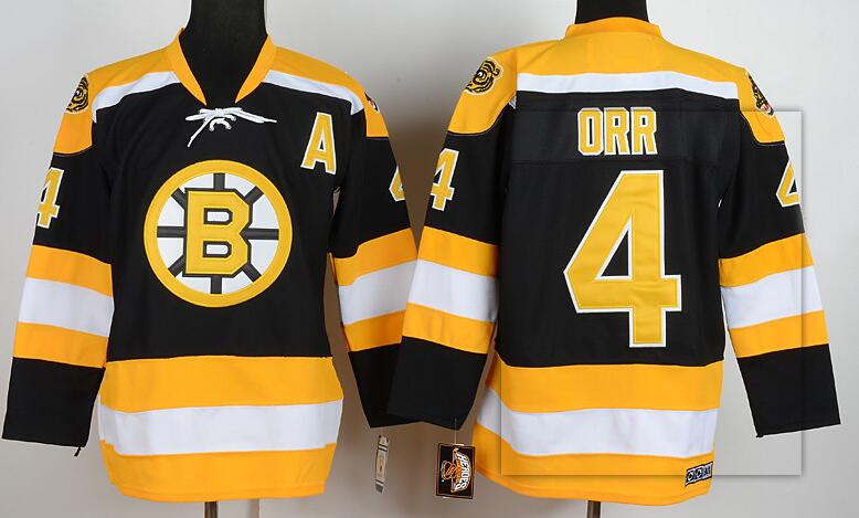 Boston Bruins 4 Bobby Orr Black reebok men nhl hockey jersey