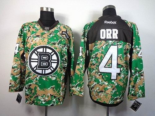 Boston Bruins 4 Bobby Orr green camo men ice hockey nhl jerseys Reebok