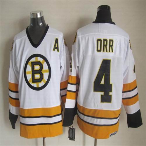 Boston Bruins 4 Bobby Orr white CCM hockey jerseys A patch