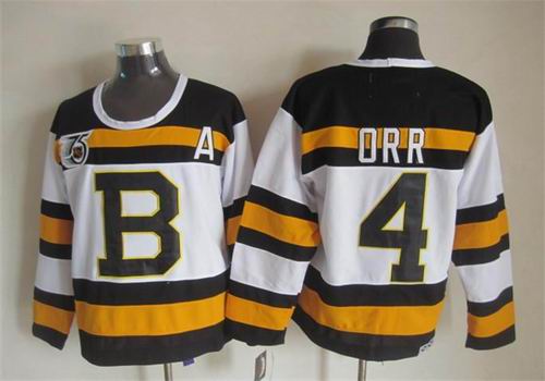 Boston Bruins 4 Bobby Orr white throwback 75th men ice hockey nhl jerseys