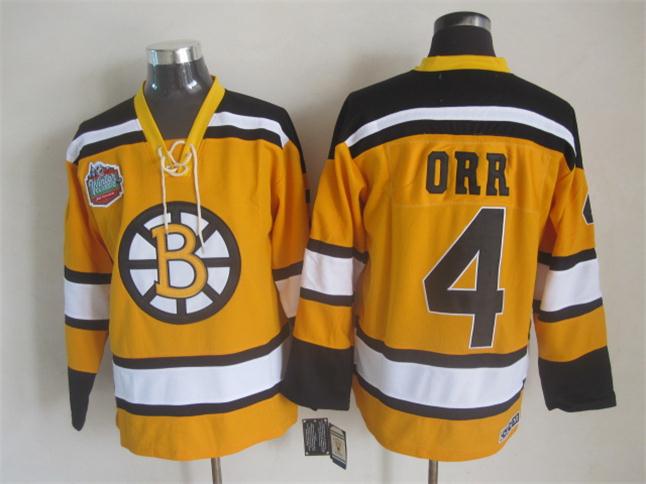 Boston Bruins 4 Bobby Orr yellow CCM men ice hockey nhl jerseys