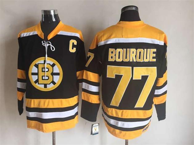 Boston Bruins 77 Ray Bourque black yellow men ice hockey nhl jerseys