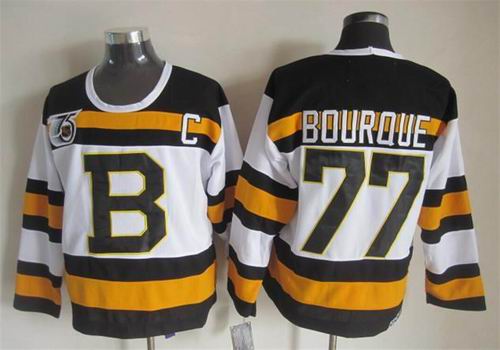 Boston Bruins 77 Ray Bourque white black throwback 75th hockey jerseys