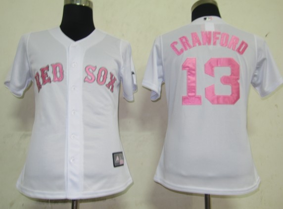 Boston Red Sox 13 Crawford White MLB Women Jerseys