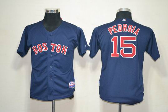 Boston Red Sox 15 Dustin Pedroia blue kid mlb jersey