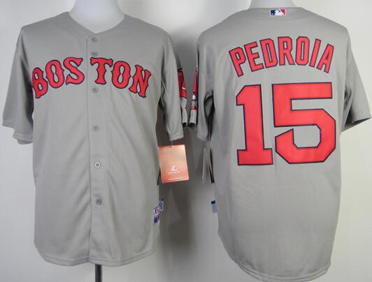 Boston Red Sox 15 Dustin Pedroia grey Road men baseball mlb Jersey