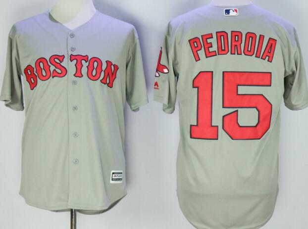 Boston Red Sox 15 Dustin Pedroia majestic grey Road men baseball mlb Jersey