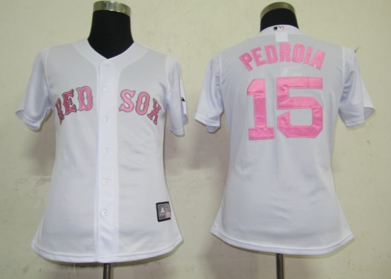 Boston Red Sox 15 Pedroia White MLB Women Jerseys