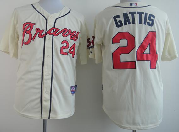 Braves 24 Evan Gattis cream men baseball mlb  jersey