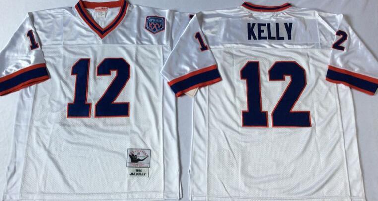 Buffalo Bills 12 Jim Kelly Throwback white nfl football Jerseys 75th Patch