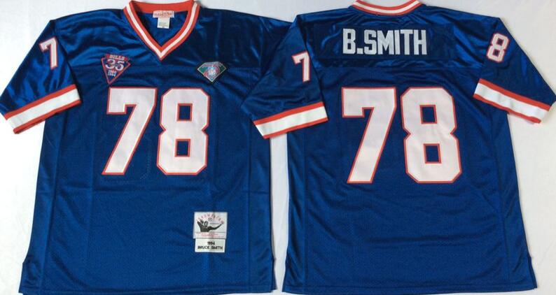 Buffalo Bills 78 b.smith Throwback blue nfl football Jerseys 75th Patch