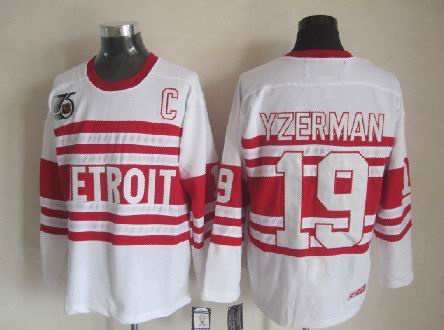 CCM Detroit Red Wings 19 Yzerman Authentic 75TH men ice hockey nhl jerseys White