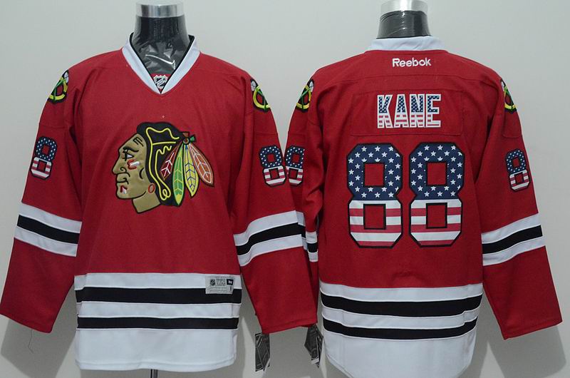 Chicago Blackhawks #88 Patrick Kane USA flag red ice hockey jersey