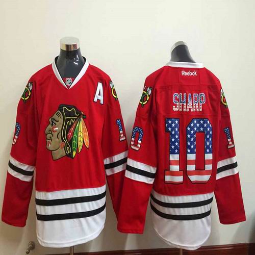 Chicago Blackhawks 10 Patrick Sharp red usa flag men ice hockey nhl jerseys