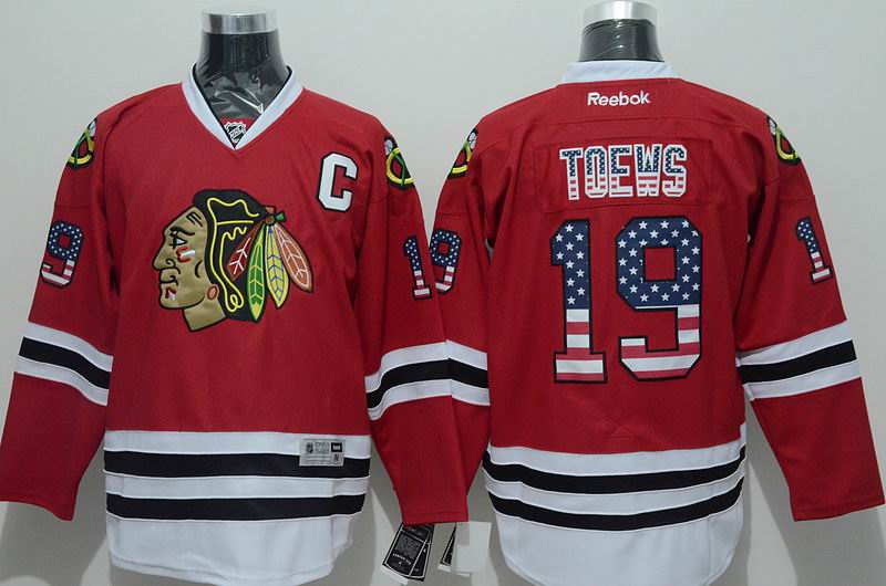 Chicago Blackhawks 19# Jonathan Toews USA flag red ice hockey jersey