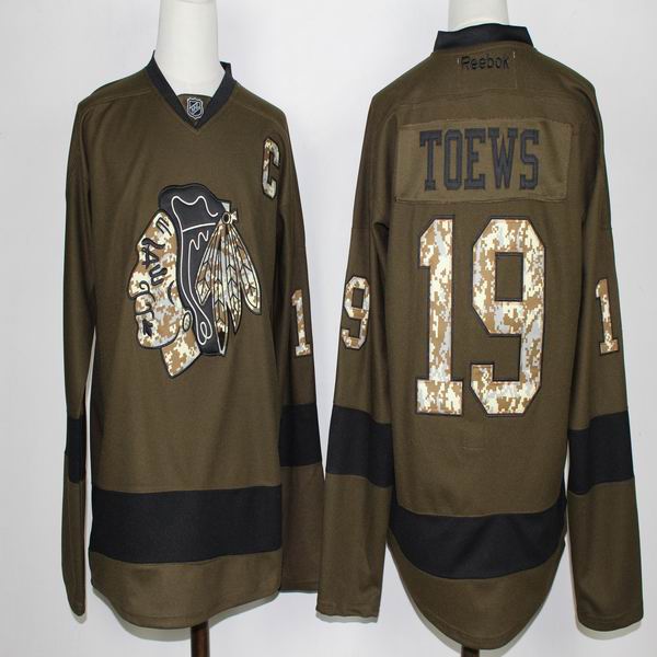 Chicago Blackhawks 19 Jonathan Toews Green Salute To Service hockey Jerseys