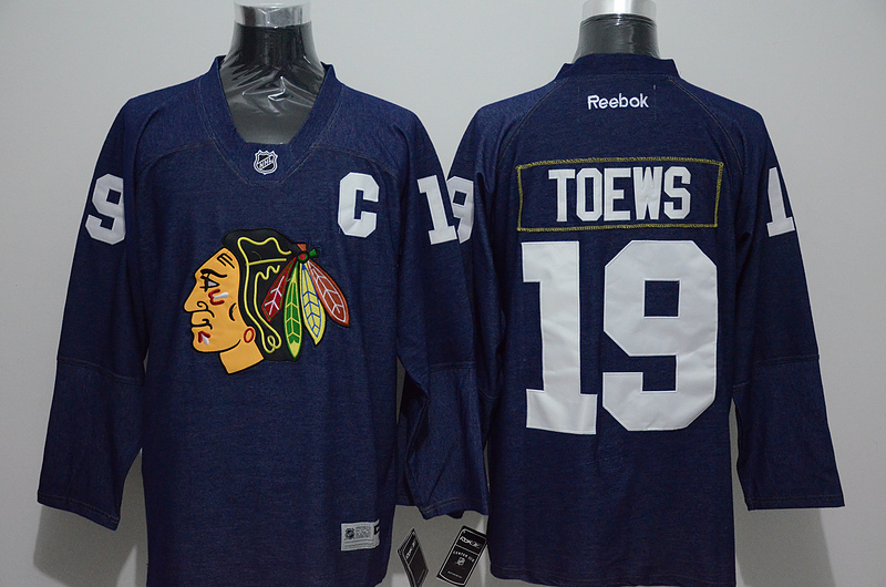 Chicago Blackhawks 19 Jonathan Toews blue denim men ice hockey nhl jerseys