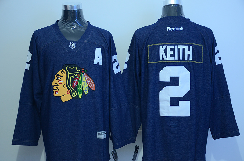 Chicago Blackhawks 2 Duncan Keith blue denim Ice Hockey Jersey