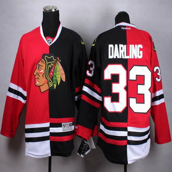 Chicago Blackhawks 33 Scott Darling Black red split  men nhl hockey Jerseys