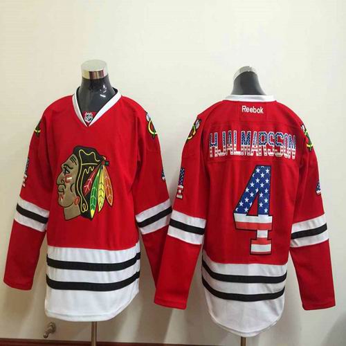 Chicago Blackhawks 4 Niklas Hjalmarsson USA flag red men ice hockey nhl jerseys