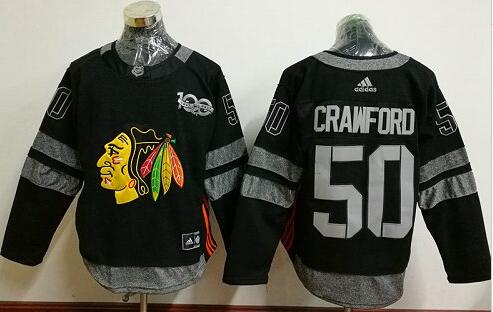 Chicago Blackhawks 50 Corey Crawford black men ice hockey 100th NHL Jersey