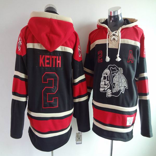 Chicago Blackhawks Duncan Keith 2# red black Hockey Hooded Sweatshirt