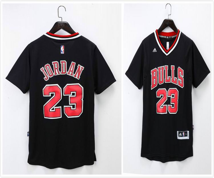 Chicago Bulls 23 Michael Jordan black nba shorts sleeve basketball jersey