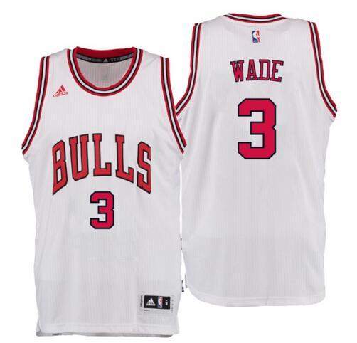 Chicago Bulls 3 Dwyane Wade white Stitched NBA Jersey