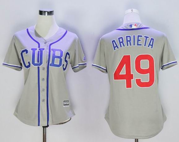 Chicago Cubs #49 Jake Arrieta gray women mlb baseball jerseys