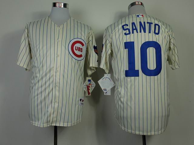 Chicago Cubs 10 Santo beige blue stripe men baseball mlb Jersey