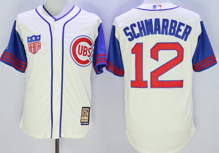 Chicago Cubs 12 Kyle Schwarber beige throwback men baseball mlb Jersey