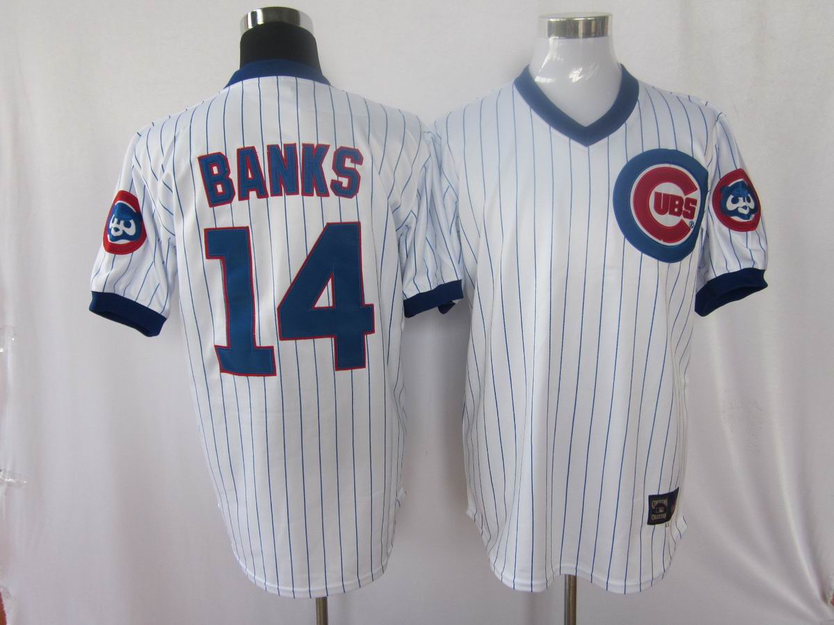 Chicago Cubs 14 Banks white men baseball mlb  Jersey