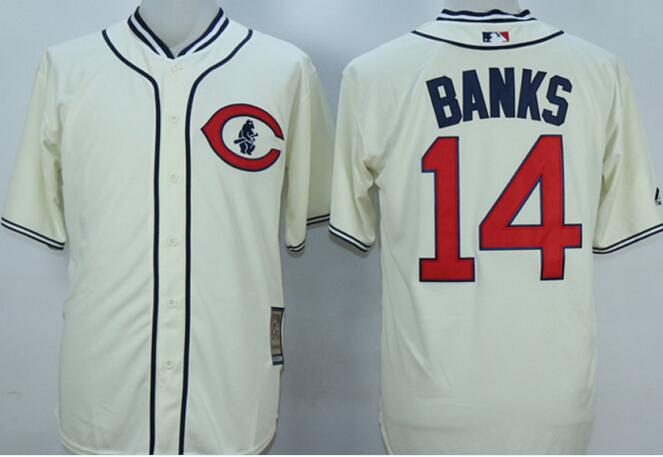 Chicago Cubs 14 Ernie Banks beige throwback men baseball mlb jersey(1)