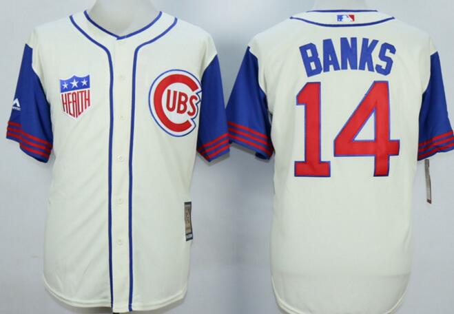 Chicago Cubs 14 Ernie Banks beige throwback men baseball mlb jersey