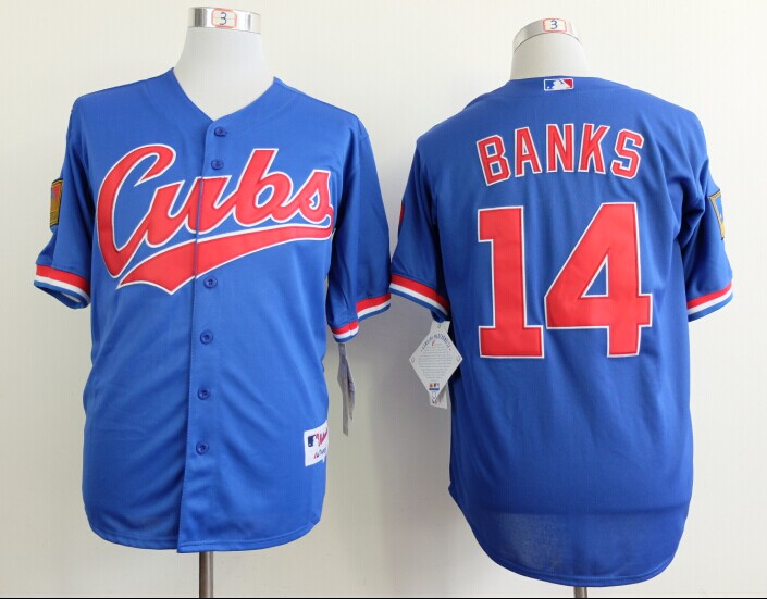 Chicago Cubs 14 Ernie Banks blue throwback men baseball mlb Jersey