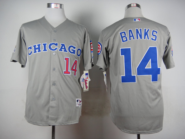 Chicago Cubs 14 Ernie Banks gray men baseball mlb Jersey