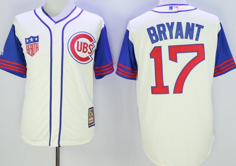 Chicago Cubs 17 Kris Bryant beige throwback men baseball mlb jersey