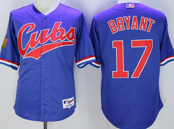 Chicago Cubs 17 Kris Bryant throwback blue men baseball mlb Jersey