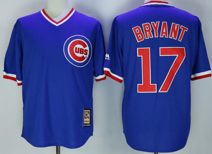 Chicago Cubs 17 Kris Bryant throwback blue men baseball mlb Jerseys