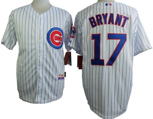 Chicago Cubs 17 Kris Bryant white Blue stripes men baseball mlb Jersey