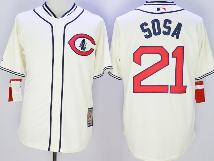 Chicago Cubs 21 Sammy Sosa beige throwback men baseball mlb jerseys