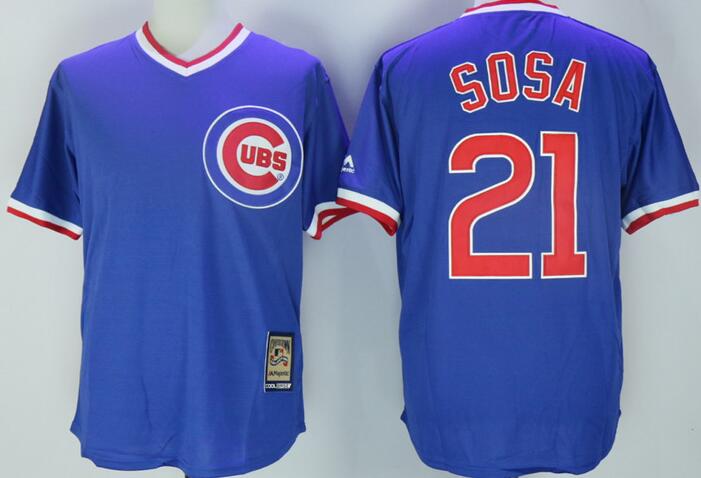 Chicago Cubs 21 Sammy Sosa blue throwback men baseball mlb jerseys