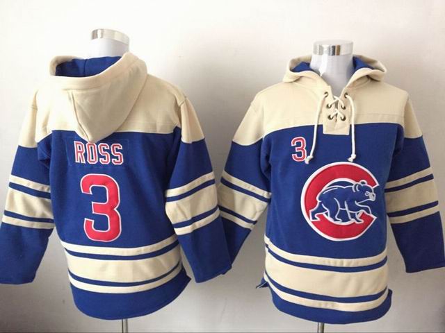 Chicago Cubs 3 David Ross blue beige baseball Hooded Sweatshirt