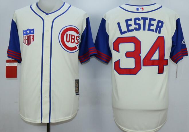 Chicago Cubs 34 Jon Lester beige throwback men baseball mlb jersey