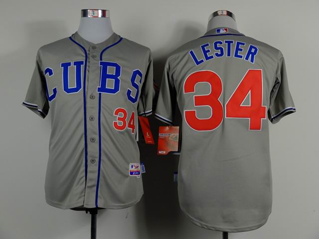 Chicago Cubs 34 Jon Lester gray throwbackmen baseball mlb jersey