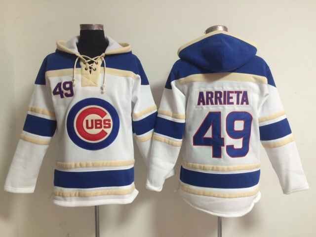 Chicago Cubs 49 Jake Arrieta White mlb baseball Hooded Sweatshirt