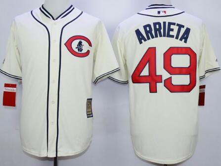 Chicago Cubs 49 Jake Arrieta beige throwback men baseball mlb jersey