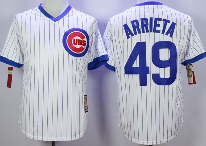 Chicago Cubs 49 Jake Arrieta blue stripe throwback men baseball mlb jersey