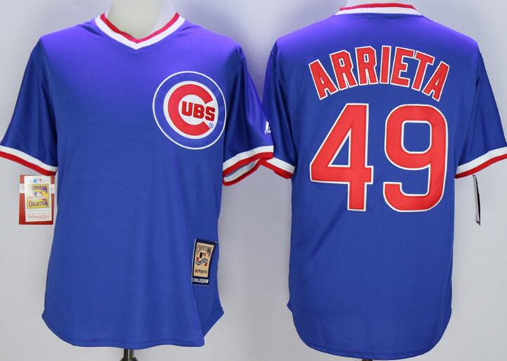 Chicago Cubs 49 Jake Arrieta blue throwback men baseball mlb  jersey