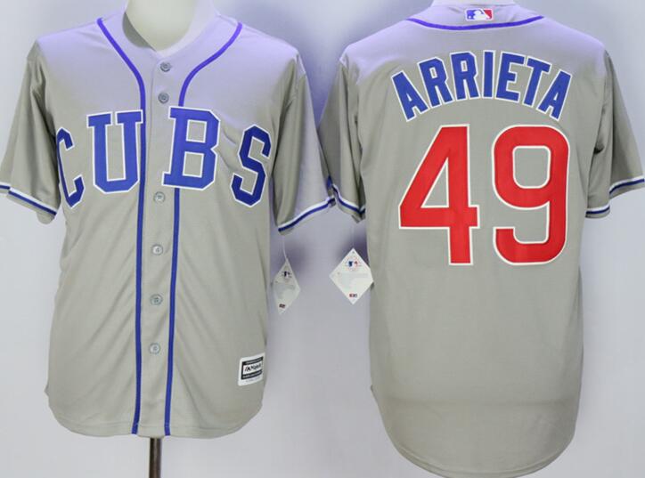 Chicago Cubs 49 Jake Arrieta grey majestic men baseball mlb jersey